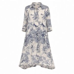 Italian Linen Shirt Dress NWT Amati Toile Print Made In Italy Resort Lagenlook